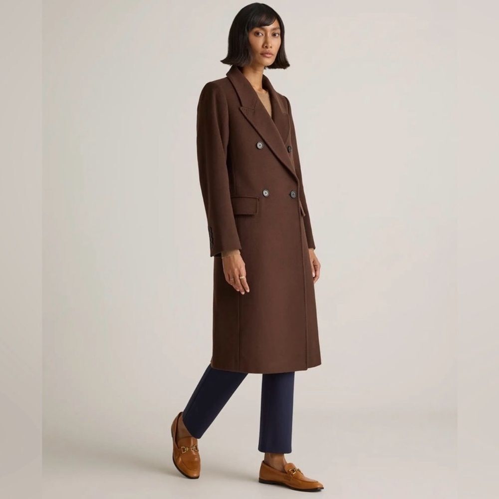 Quince Italian Wool Double-Breasted Coat Chocolate Brown NWOT - Picture 4 of 10